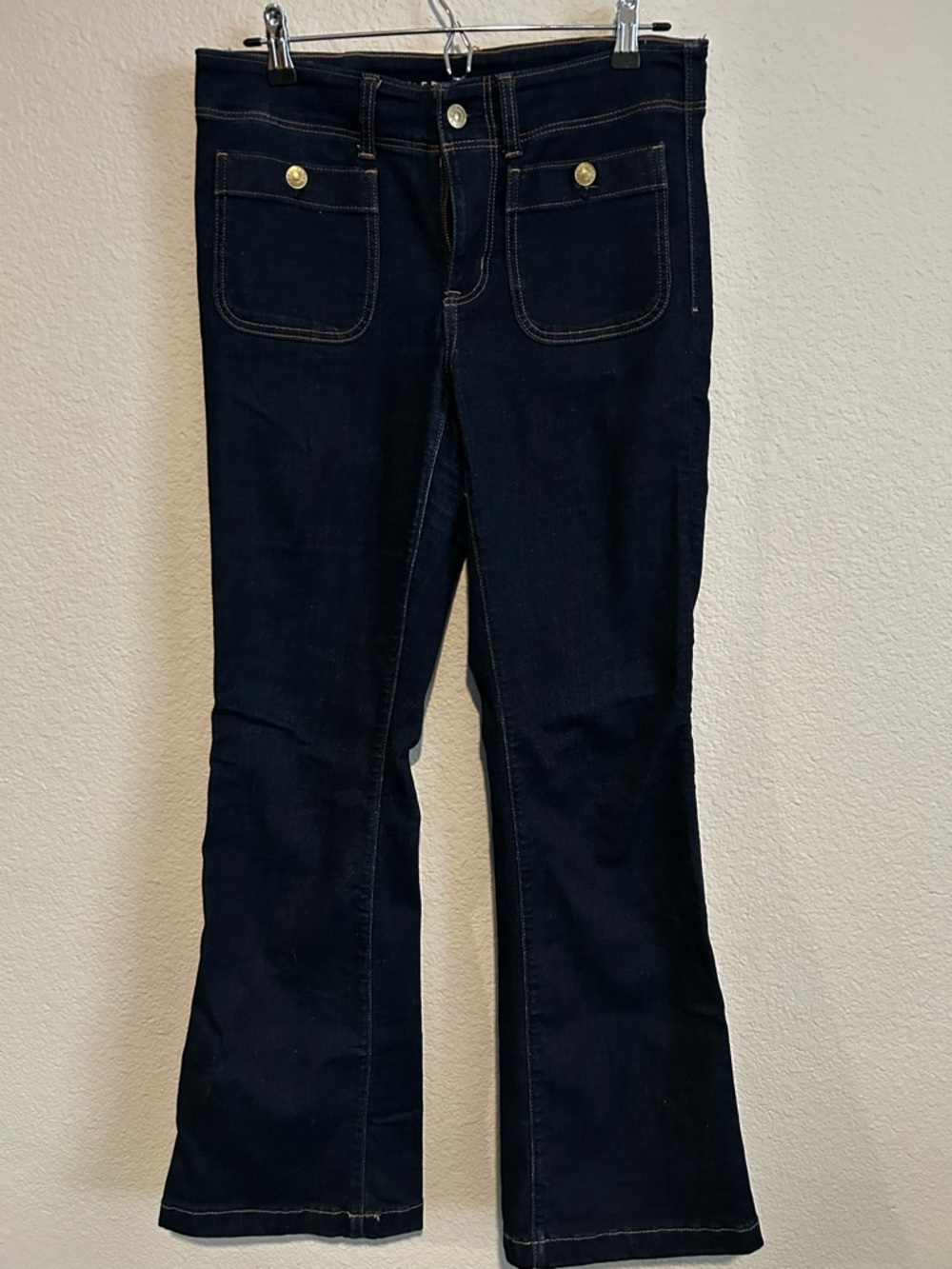 American Eagle Outfitters Dark Blue Flare Jeans with Front Patch Pockets